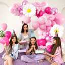 139pcs Pink Cartoon Cat Balloon Garland Arch Kit, Hot Pink White Long Balloons with 15inch Flower Foil Balloons for Cat Themed Birthday Baby Shower Party Decorations