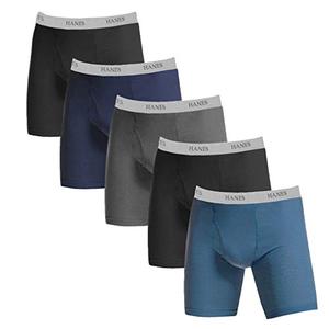 Hanes - Long Leg Boxers - Assorted Solids - 6Pack - Small - FreshIQ Comfort Flex Waistband - L