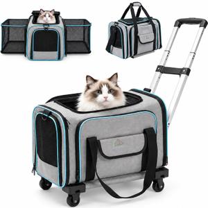 Cat Carrier with Wheels, Airline Approved Rolling Pet Carrier