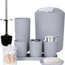 FEILANDUO Bathroom Accessories Sets Complete, 8 Pcs Bathroom Accessory Set with Trash Can, Soap Dispenser, Soap Dish, Toothbrush Holder,Toothbrush Cup,Toilet Brush and Qtip Holders,Vanity Tray (Gray)