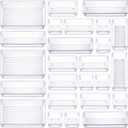 Lulltou 25 PCS Plastic Drawer Organizer Set, 4size Clear Bathroom and Vanity Desk Drawer Organizer Trays, NonSlip Versatile Storage Bins for Makeup Jewelry Office Kitchen Gadgets