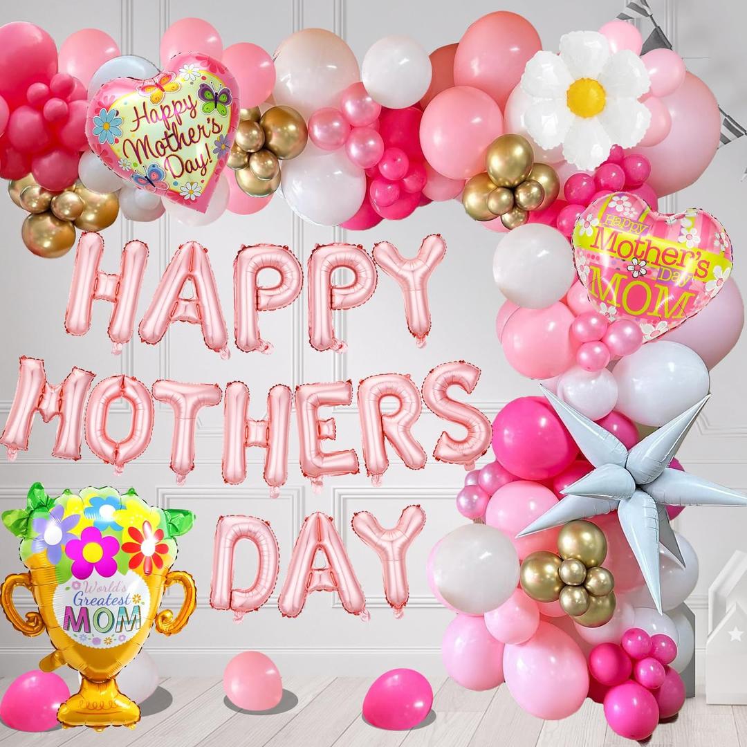 Mother's Day Balloon Garland Arch kit with 134 Pcs Mother's Day Balloons Decorations Happy Mothers Day Foil Balloons Banner for Best Mom Ever Mothers Day Party Birthday Decoration Supplies