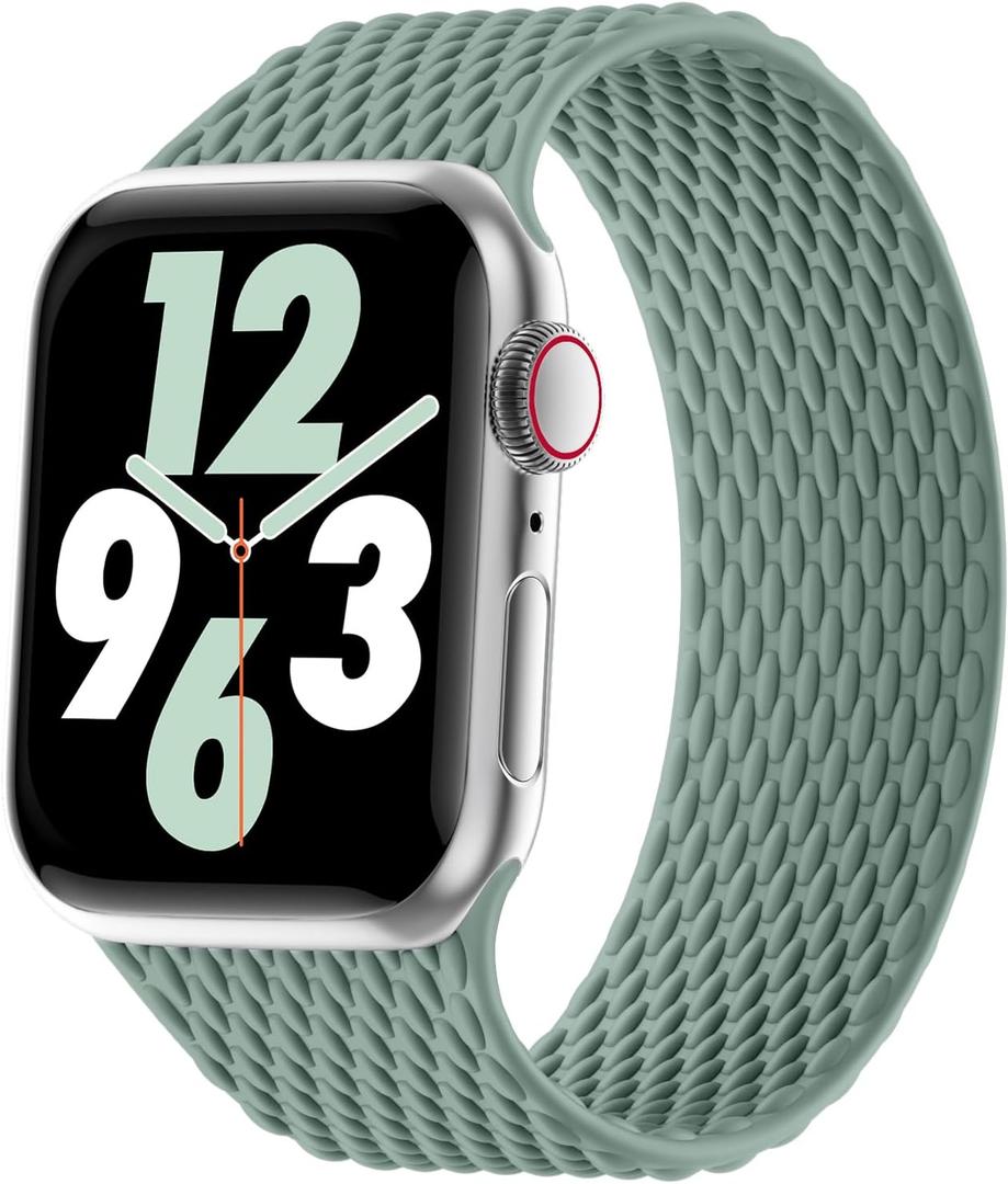 Silicone Braided Solo Loop Compatible with Apple Watch Band 38mm 40mm 41mm 42mm 44mm 45mm 46mm 49mm, Stretchy Elastic Sport Strap Compatible for iWatch Series 10/9/8/7/6/5/4/3/2/1/SE/Ultra/Ultra 2, (Green)