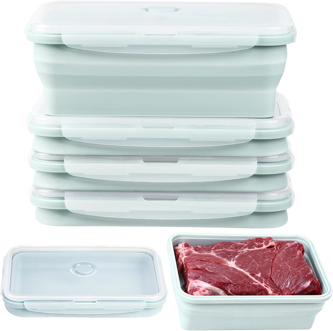 Extra Large Silicone Food Storage Containers with Lids, 4 Pack Set 68oz/2000ml Collapsible Meal Prep Lunch Containers with Airtight Lid & Ven, Microwave, Freezer and Dishwasher Safe