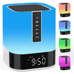 Night Light Bluetooth Speaker Alarm Clock, Upgraded Touch Bedside Lamp for Bedroom, Dimmable Warm Light, 48 RGB Color Changing, Sound Machine with White Noise, Best Gifts for Teenage Boys Girls