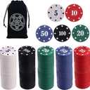 IXIGER 200Pcs Poker Chips, Poker Chips Set with Denominations for Card Board Game, Plastic Game Chips with Black Velvet Pouch Bag, Game Night Party Supplies (White - 200pcs Set, Red - 200pcs Set, Green - 200pcs Set, Blue - 200pcs Set, Black - 200pcs Set)