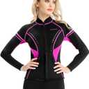 GoldFin Wetsuit Top Women, 2mm Wetsuits Jacket Long Sleeve Neoprene Tops for Water Aerobics Diving Surfing Swimming (Large, Rose-Red)