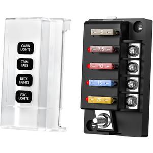 12V Fuse Block, 4 Circuits Waterproof Marine Fuse Panel Relay Box Kit with LED Indicator Damp-Proof Cover, ATO Blade Block for 12V/24V Automotive Marine Truck Car Boat RV