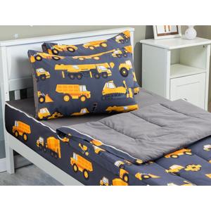 Meeting Story 3pcs Kids Comforter Sets Zipper Bedding Set for Boys, Full Kid Bedding Set Car Comforter Construction Bedding for Kid, All in one Zipper BeddingGrey, Full