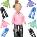 Bencailor 8 Pieces Winter 18 Inch Doll Clothes Dolly Girl Accessories Cotton Sweaters Denim Pant Regular Outfit Clothing for 18 Inch Doll(Green,Pink,Purple,Blue)