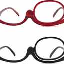 2 Pack Makeup Reading Glasses for Women Flip Down Cosmetic Readers Make Up Eyeglasses Spring Hinge +2.75 (Black + Red)