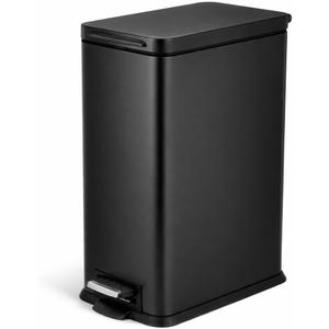 Home Zone Living 4 Gallon Slim Kitchen Trash Can with Soft Close Lid and Step Pedal, Matte Black Stainless Steel Wastebasket with Removable Bucket