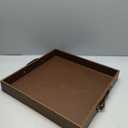 Ranslen Square Leather Serving Tray with Handles, 15"x15" Decorative Table Tray for Home, Ottoman, Coffee Table, Brown