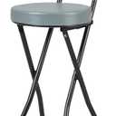 Folding Bar Stool with Backrest - Cushioned Seat, Grey, Counter Height