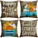 Pack of 2 Artscope Fall Decorative Throw Pillow Covers 18x18 Inch Set of 4, Happy Fall Pumpkin Truck Thankful Grateful Blessed Outdoor Farmhouse Pillow Cases for Home Sofa Couch-Blue Brown