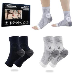 2 Pairs Mixed Colors Neuropathy Socks For Women & Men，Nano Neuropathy Socks，Diabetic Open Toe Foot Sleeves Elastic Sock，Compression Socks，Sleep Socks Size XL
