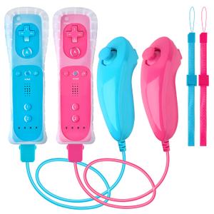 XiQiDianr Wii Remote Controller and Nunchaku Controller,Wii Controller with Nunchuck, Used for Wii/Wii U Console, with Silicone Case and Wrist Strap (Pink+Blue)