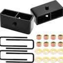 2" Rear Leveling Lift Kits Block Kit Compatible with 2WD 4WD Chevy Silverado 1500 1999-2019, GMC Sierra 1500 1999-2020 2pc Rear Lift Block with 4pc Extended Square Leaf Spring Ubolts