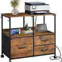 DEVAISE Lateral File Cabinet Rolling Printer Stand with 2 Open Storage Shelf, 3 Drawer Storage Organizer with Wheels Adjustable Shelf for Home Office Small Space, Rustic Brown