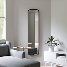 Umbra Hub Leaning Mirror with Rubber Frame, Modern Decor for Entryways, Washrooms, Living Rooms, Black,62"L x 14.5"W, Black 