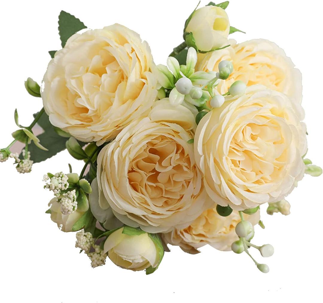 5 Bunches 5 Heads Artificial Roses, Artificial Mini Rose Bouquet Bridal Flower Bouquets,Bridal Flower Bouquets Fake Roses Silk Roses for Home Office Garden Parties Wedding Decoration(Yellow)