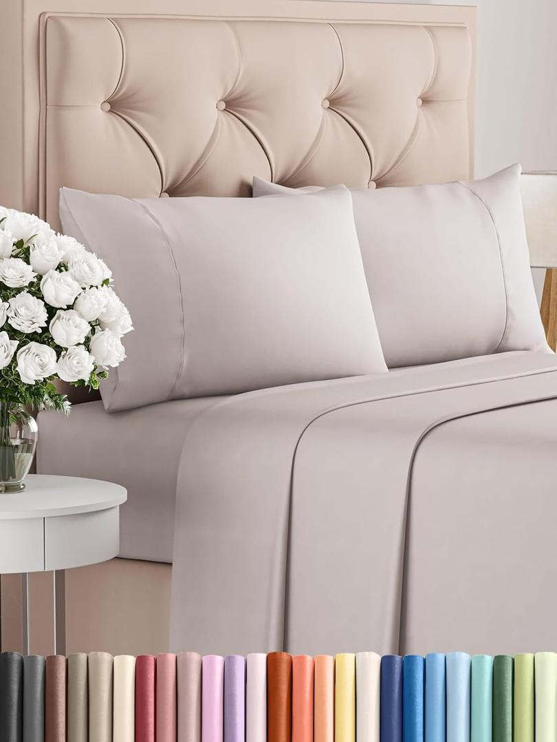 Twin XL 4 Piece Sheet Set - Comfy Breathable & Cooling - Ultra Soft Hotel Luxury Bedding Set w/ 8-16 Inch Deep Pockets - 1 Flat & 1 Fitted Sheet & 2 Pillowcases - Wrinkle Free & Easy Care - Light Grey