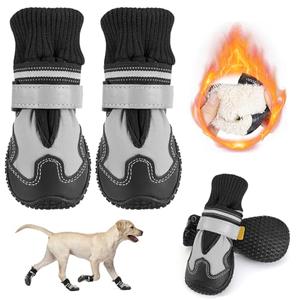 SlowTon Dog Boots - Waterproof Fleece Lined Dog Shoes for Large Small Medium Dogs, Soft Rubber Paw Protector for Winter Snow, Dog Booties for Hardwood Floor Outdoor Walking Hiking Rain (Grey, Size 1)