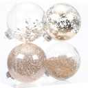 Sea Team 4-Pack Shatterproof Clear Plastic Christmas Tree Ball Ornaments Set, Extra Large Hanging Baubles with Tinsel Decorations for Xmas Tree, Wreath, Garland, 150mm/5.91 Inches, Champagne