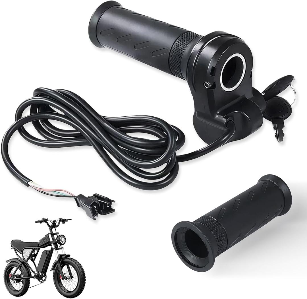 Full Twist Ebike Throttle Grip with 2 Keys, 3-Pin Waterproof Electric Bike Throttle Handle, Compatible for Ridstar Q20/Q20Lite/Q20Pro/H20/H26Pro/H20, Fits Most E-Bikes, Scooters & Trikes