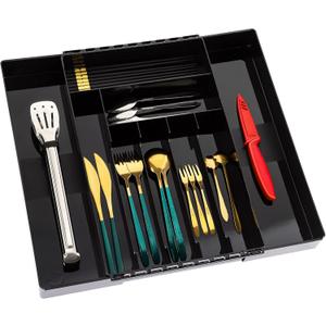 2 x IEEK Kitchen Drawer Organizer for Cutlery and Utensils,Adjustable Silverware Drawer Organizer Tray,Kitchen Storage Divider for Spatula Tools,Gadgets,Forks,Knives,Spoons and Chopsticks,Black-L