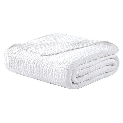 Yoofoss Muslin Blanket 100% Organic Cotton Throw Large 50" x 60" for Bed Couch Summer Gauze Blanket for Adults Lightweight and Breathable White