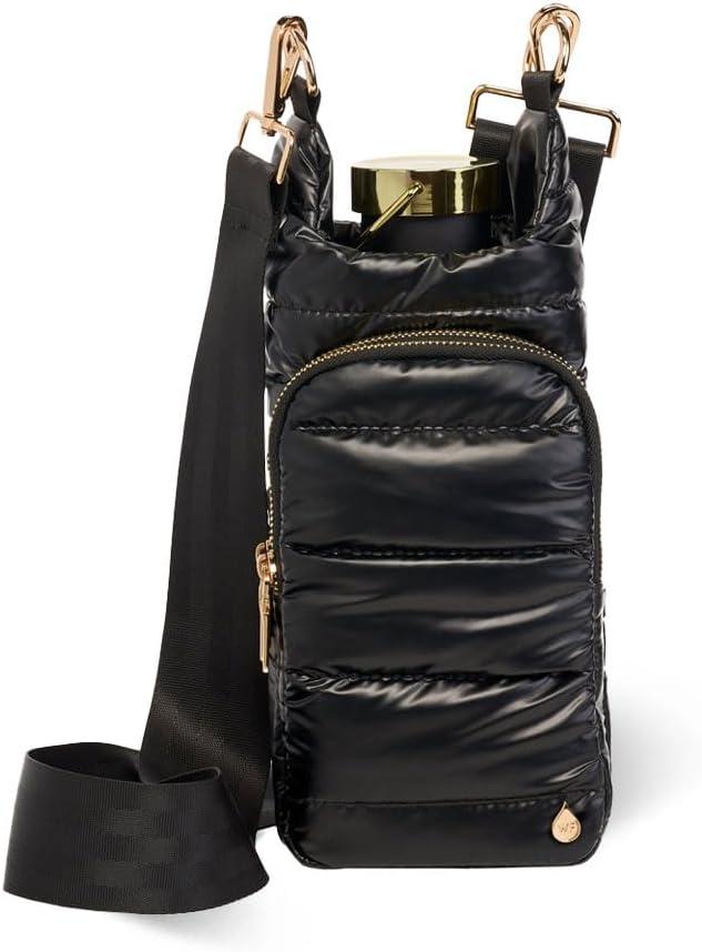 WanderFull Original HydroBag Fits Up to 32 oz Water Bottle Holder with Strap  Hands-Free Crossbody Water Bottle Carrier Bag with Phone Pocket (Standard, Black Shiny)