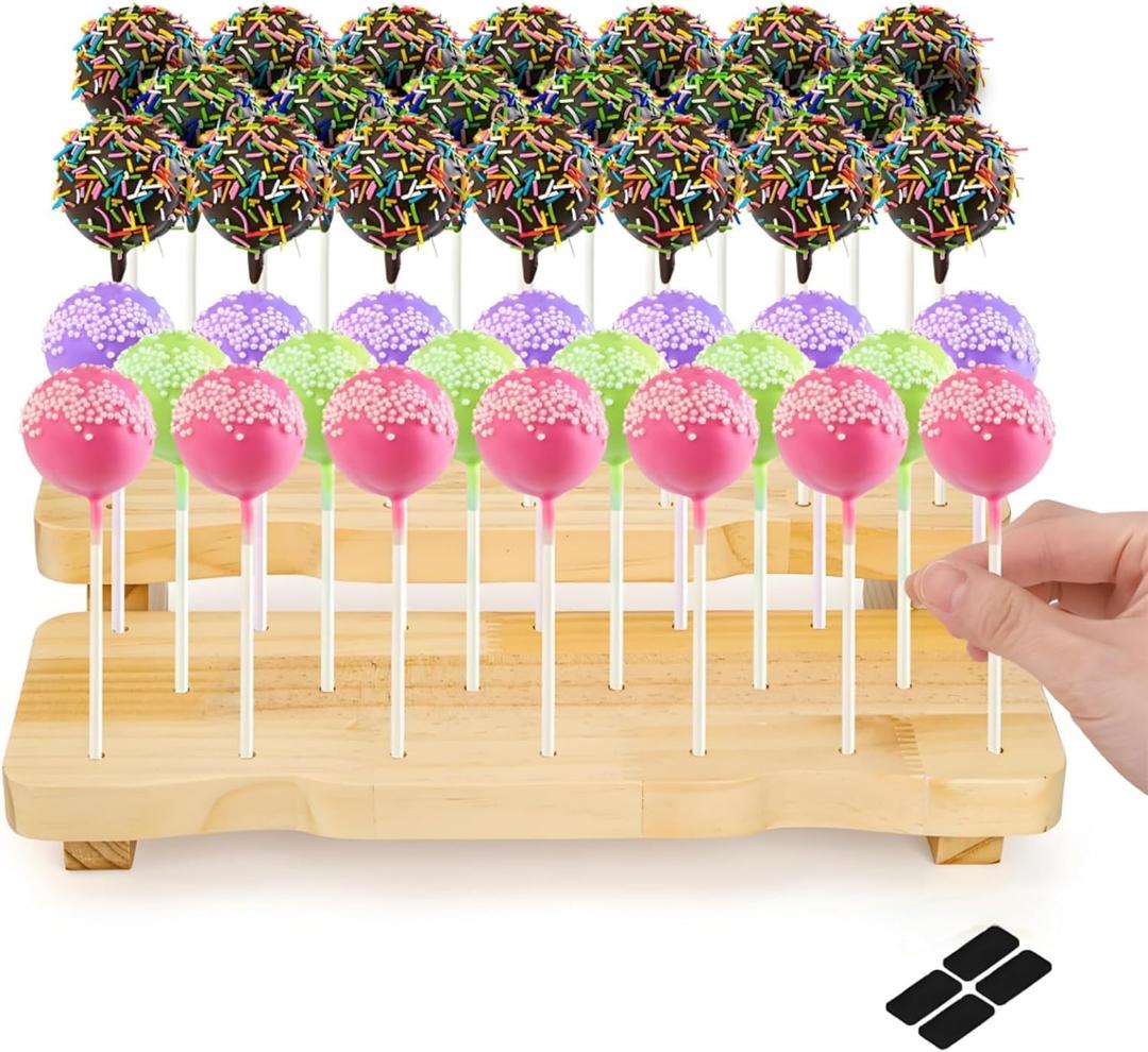 40 Holes Cake Pop Stand, Wooden Lollipop Display Stand, 2 Tier Candy Sticks Holder for Weddings Birthday Party Anniversaries Candy Decorative, Fit Under 0.2" (5mm) Lollipop Sticks