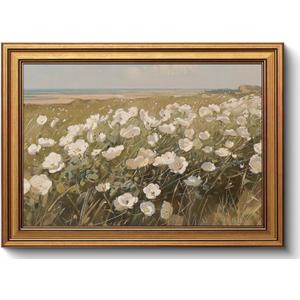 Gold Framed Wall Art Vintage Wildflower Canvas Art Farmhouse Floral Picture White Flower Wall Decor Antique Prints Rustic Paintings Landscape Artwork for Bedroom Living Room 12x16 Inch