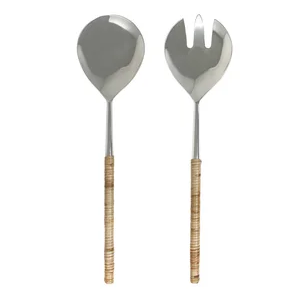 Natural Rattan Handled Salad Servers (Count of 2)