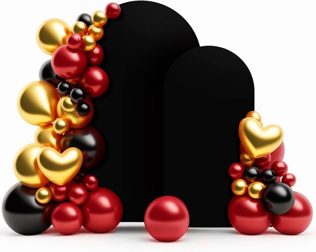 LEBENGURU Set of 2 Upgraded Wedding Arch Cover, Black Spandex Fitted Arch Backdrop Cover, Round Top Chiara Stand Covers for Birthday Party Baby Shower Banquet Balloon Dcor (6FT,7.2ft)