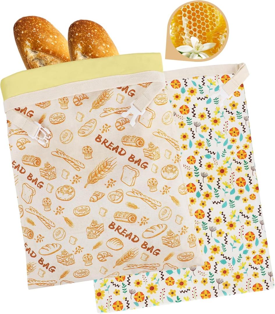 2-Pack Reusable Beeswax Bread Bags - Large 17x13 Inch for Sourdough & Homemade Bread Storage | All-Natural Beeswax Preservation, Eco-Friendly Cotton Food Bags - Easy to Clean & Daily Use