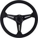 13.8 Auto Racing Steering Wheel Flat Drifting 6 Bolts Car Sport Steering Wheel Pu Leather and Aluminum Spokes with Horn Button (Black)