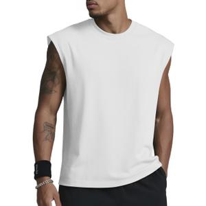 Mens Gym Tank Tops Sleeveless Shirts Cut Off Quick Dry Muscle Shirt Running Beach Loose Fit Tee (White, XXL)