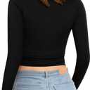 MANGOPOP Long Sleeve Shirts for Women Boat Neck Top Slim Fit T Shirt Tight Tops Tee (Black, L)