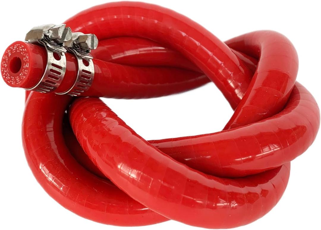 6.5MM (1/4") X 3.28FT Red High Temp Reinforced Silicone Heater Tubing Hose Radiator Coolant Straight Line(Work Pressure 145PSI/4-ply Reinforced/5MM Thick)+2 Clamp