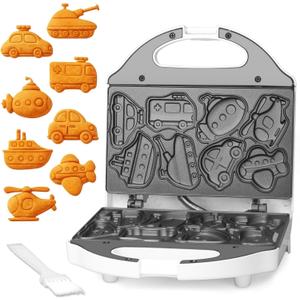 SugarWhisk Car Waffle Maker for Kids, Halloween & Christmas Mini Waffle Maker, 8 Fun Vehicle Shaped Mini Pancake Maker, Non Stick Surface, Excellent Gift, White