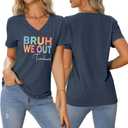End of Year Teacher Shirt Bruh We Out Teachers Shirt Last Day of School Summer Vacation V Neck Graphic Tee Tops (XXL)