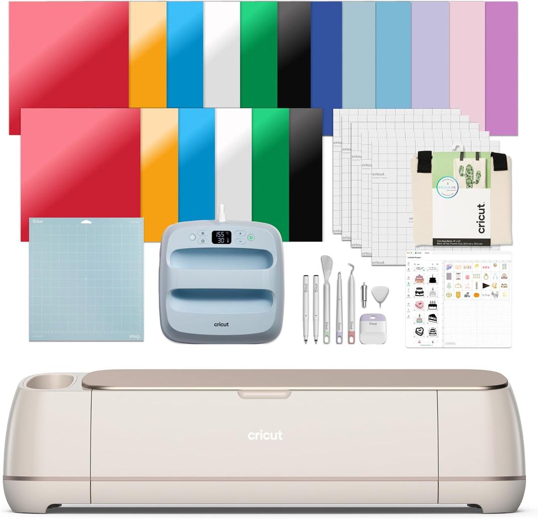 Cricut Maker 4 - Smart Cutting Machine (Seashell) | Engagement Plus Bundle - Includes EasyPress 2 (SE) Heat Press (9x9) + Mat, Tote Bag, Material Samplers, Machine Mat, Pens, Tools & 30 Digital Images