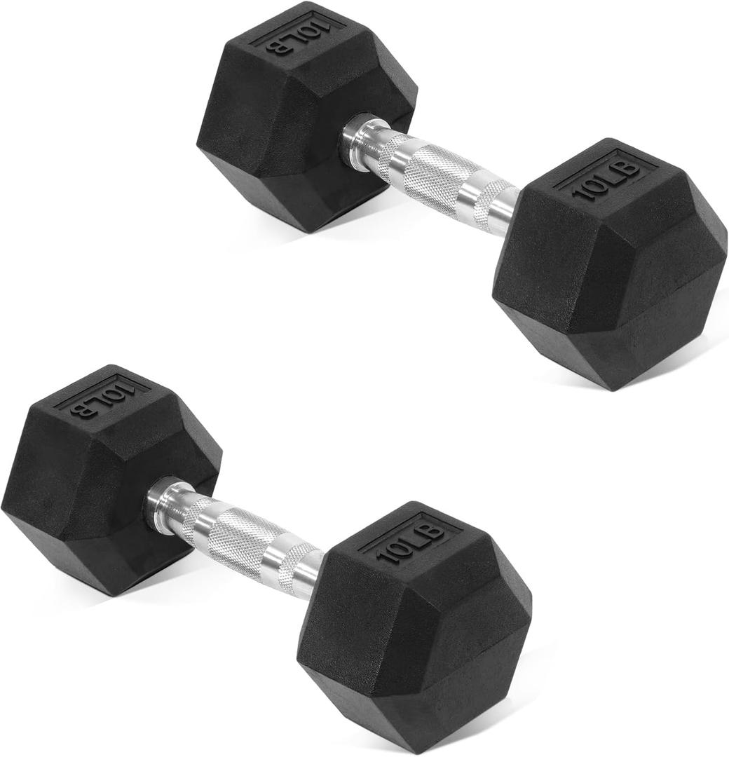 Fitvids Hex Rubber Coated Dumbbells Hand Weights Pairs for Exercises and Fitness and Home Gym, Pairs