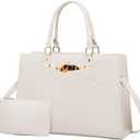 LOVEVOOK Laptop Bag for Women 15.6 Inch, Waterproof Leather Tote Bag with Elegant Clutch & Adjustable Strap, Work Briefcase for Office & Commute, Beige