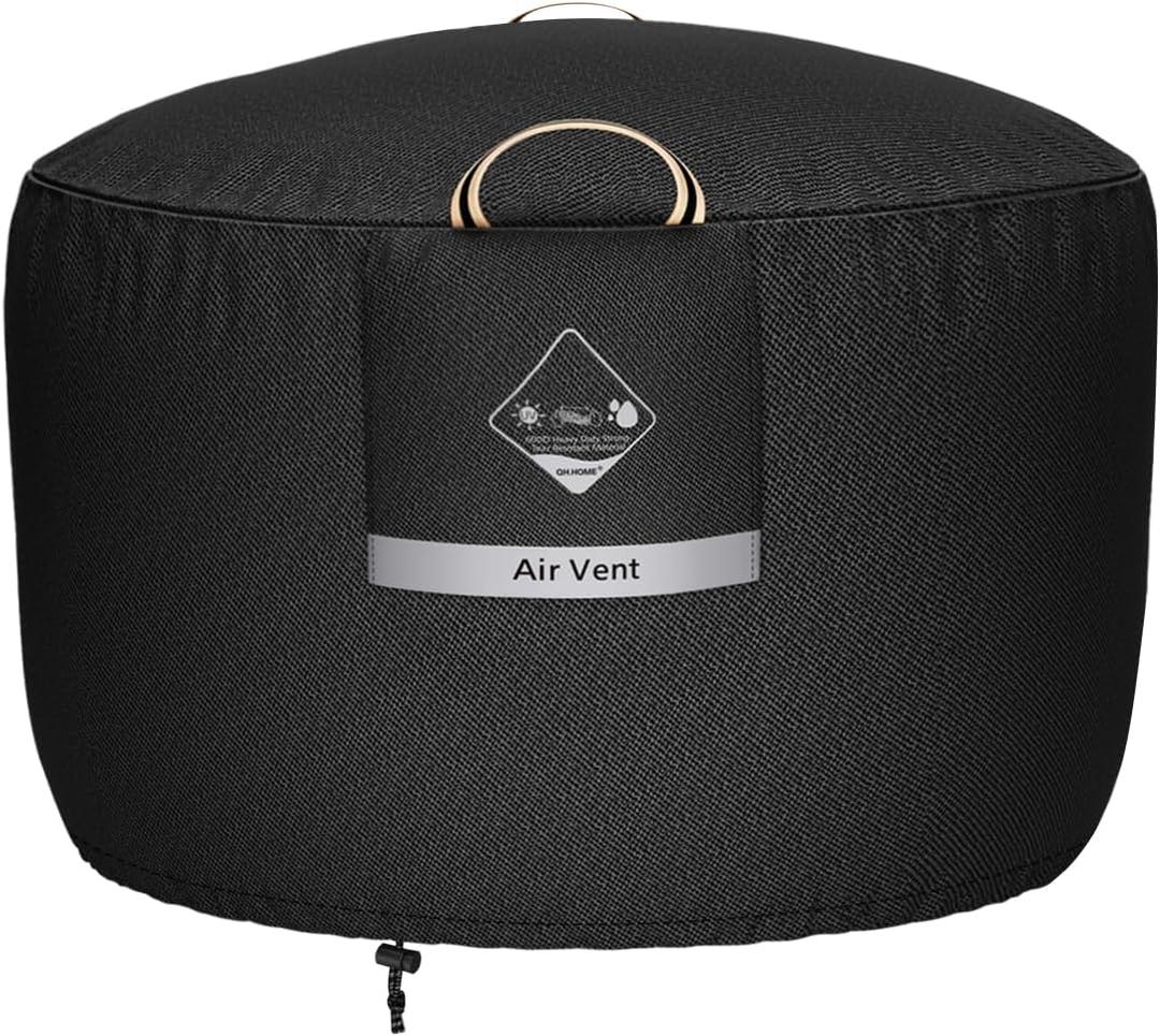 QH.HOME Fire Pit Cover Round Super Waterproof, 36" D X 24" H Outdoor Firepit Cover 600D Strong Tear Resistant, Premium Fading Resistant for Fire Pit (Round - 36" D x 24" H, Black)