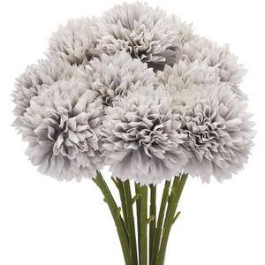 MECCANIXITY Artificial Flower Heads, Silk Chrysanthemum Ball Hydrangea Grey Faux Flowers for DIY Craft Wedding and Party Decoration Pack of 10