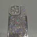 FABSPARK Case for iPhone 16 Pro,Glitter Crystal Diamond Rhinestones Sequin Shiny Bling Sparkly Glossy Luxury Electroplated Case,Aesthetic Cute Full Protection for iPhone 16 Pro,Silver