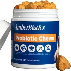 Probiotics for Dogs, Boosts Immune System, Improves Digestion, Supports Gut Health, Relieves and Prevents Diarrhea and Soft Stools, Chicken Flavor Soft Chews - 30 Tablets (120g)